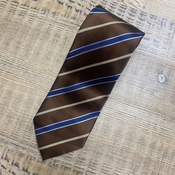 Ermenegildo Zegna 100% Silk Brown Geometric Men Neck Tie Length 59” Width 3 3/4" - Picture 1 of 5